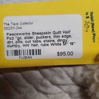 Sheepskin Quilt Half Pad *gc, older, puckers, thin edge, dirt, pills, cut tabs, stains, dingy, clumpy, mnr hair, rubs
