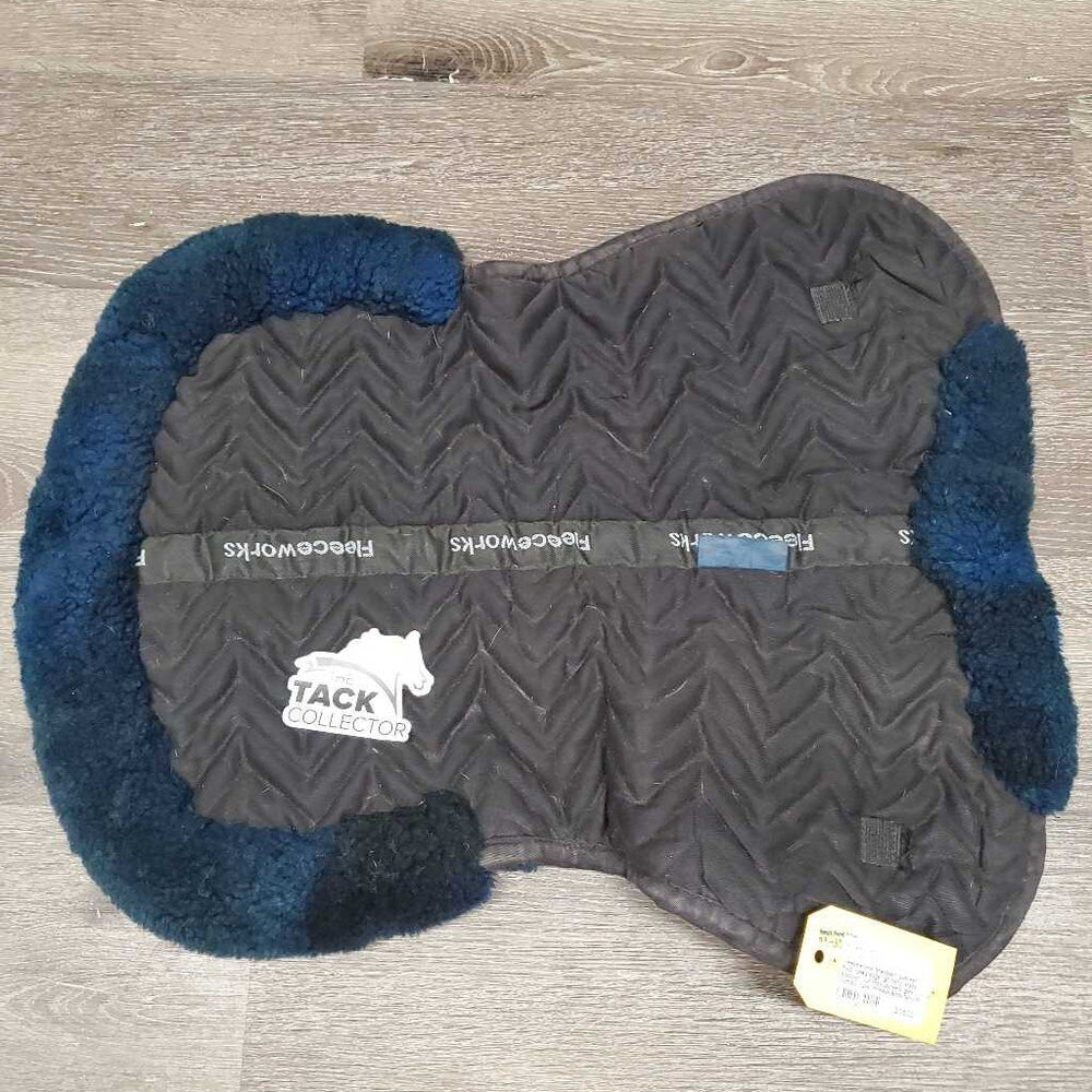 Sheepskin Quilt Half Pad, rolled edge *gc, hairy, stains, discolor, cut tabs, puckers, gunk, clumpy, rubs, threads