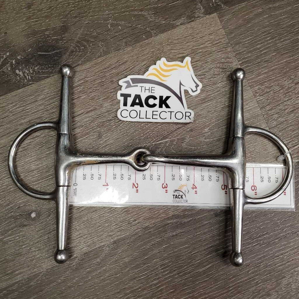 Med Full Cheek Snaffle Bit *gc, clean, dull, thick stains & residue, scratches, loose joints