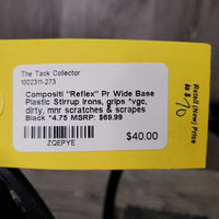 "Reflex" Pr Wide Base Plastic Stirrup Irons, grips *vgc, dirty, mnr scratches & scrapes
