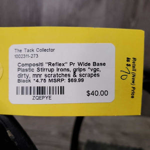"Reflex" Pr Wide Base Plastic Stirrup Irons, grips *vgc, dirty, mnr scratches & scrapes