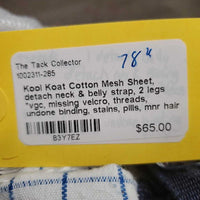 Cotton Mesh Sheet, detach neck & belly strap, 2 legs *vgc, missing velcro, threads, undone binding, stains, pills, mnr hair
