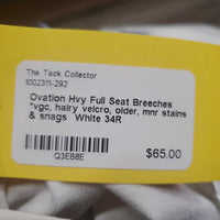 Hvy Full Seat Breeches *vgc, hairy velcro, older, mnr stains & snags