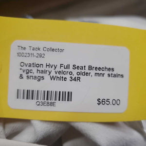 Hvy Full Seat Breeches *vgc, hairy velcro, older, mnr stains & snags