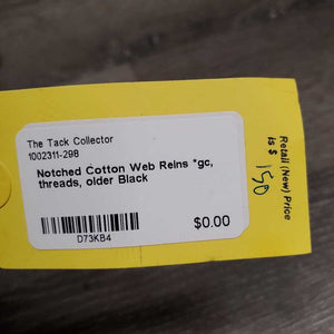 Cotton Web Reins, finger stoppers *gc, v.rubbed, faded, loose threads, snags, older? faded