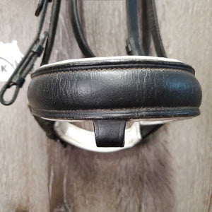 Rsd Padded Monocrown Dressage Bridle, Crank, Bling *gc, NO Flash, seam stains?dirt, v.tight keeper, mnr residue, rubs, discolored bling, dry, stiff, xholes, cut end