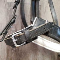 Rsd Padded Monocrown Dressage Bridle, Crank, Bling *gc, NO Flash, seam stains?dirt, v.tight keeper, mnr residue, rubs, discolored bling, dry, stiff, xholes, cut end
