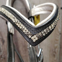 Rsd Padded Monocrown Dressage Bridle, Crank, Bling *gc, NO Flash, seam stains?dirt, v.tight keeper, mnr residue, rubs, discolored bling, dry, stiff, xholes, cut end