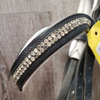 Rsd Padded Monocrown Dressage Bridle, Crank, Bling *gc, NO Flash, seam stains?dirt, v.tight keeper, mnr residue, rubs, discolored bling, dry, stiff, xholes, cut end
