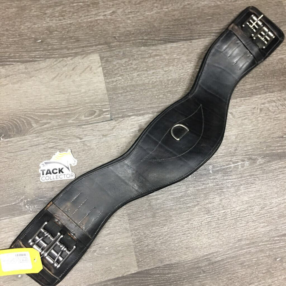 Lthr Anatomical Dressage Girth, x2 els *gc/fair, older, hair, scuffs, faded, rubs, deep creases, dry