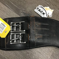 Lthr Anatomical Dressage Girth, x2 els *gc/fair, older, hair, scuffs, faded, rubs, deep creases, dry
