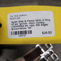 Nylon Web & Fleece Girth, D Ring, x2 els *gc/fair, clean, clumpy, v.stretched els, rubs, thin edges