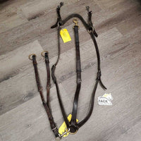 Adjustable Leather Breastplate, Running Martingale, Snaps *gc, older, dry, stiff, creases, rubs, xholes, residue, rubs, scrapes, trimmed
