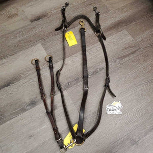 Adjustable Leather Breastplate, Running Martingale, Snaps *gc, older, dry, stiff, creases, rubs, xholes, residue, rubs, scrapes, trimmed