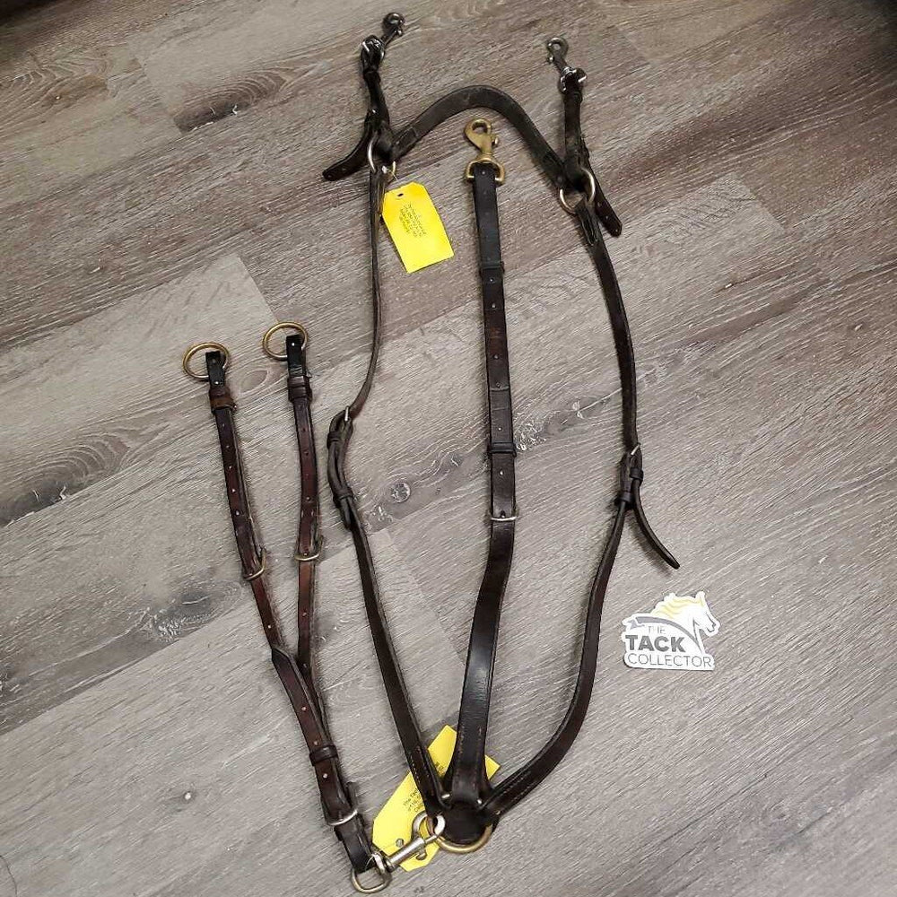 Adjustable Leather Breastplate, Running Martingale, Snaps *gc, older, dry, stiff, creases, rubs, xholes, residue, rubs, scrapes, trimmed