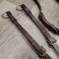 Adjustable Leather Breastplate, Running Martingale, Snaps *gc, older, dry, stiff, creases, rubs, xholes, residue, rubs, scrapes, trimmed
