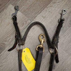 Adjustable Leather Breastplate, Running Martingale, Snaps *gc, older, dry, stiff, creases, rubs, xholes, residue, rubs, scrapes, trimmed