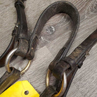Adjustable Leather Breastplate, Running Martingale, Snaps *gc, older, dry, stiff, creases, rubs, xholes, residue, rubs, scrapes, trimmed
