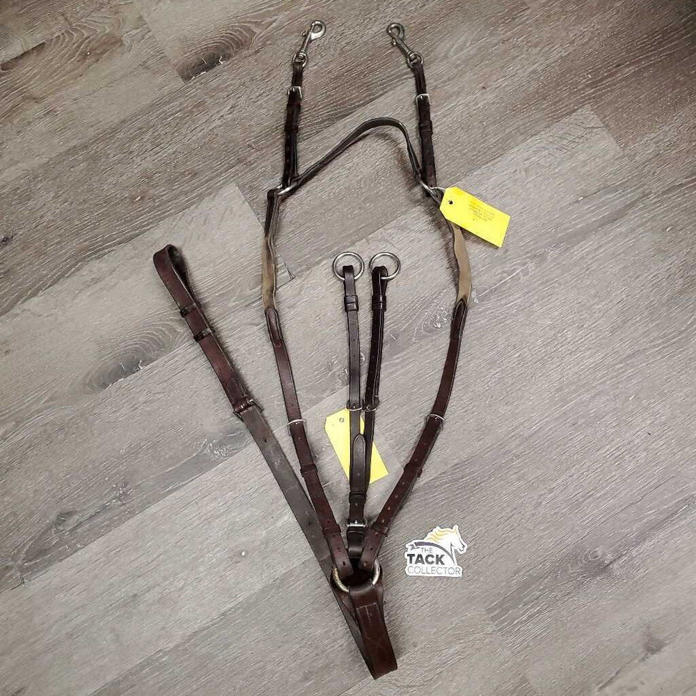 Elastic Adjsutable Leather Breastplate, Running Martingale, snaps *gc/fair, clean, v.dry, v.stiff, xholes, slice, oxidized, stretched/thin elastic