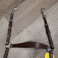 Elastic Adjsutable Leather Breastplate, Running Martingale, snaps *gc/fair, clean, v.dry, v.stiff, xholes, slice, oxidized, stretched/thin elastic