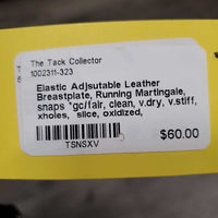 Elastic Adjsutable Leather Breastplate, Running Martingale, snaps *gc/fair, clean, v.dry, v.stiff, xholes, slice, oxidized, stretched/thin elastic
