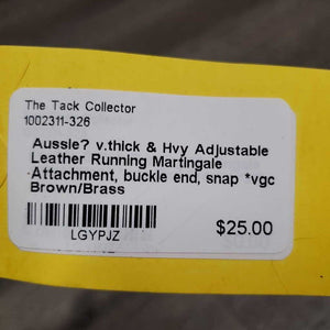 Aussie? v.thick & Hvy Adjustable Leather Running Martingale Attachment, buckle end, snap *vgc