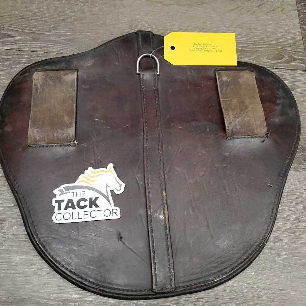 Padded Leather Belly Guard Girth Attachment, elastic, D-Ring *gc, older, hairy seams, dirt, stains, scratches, discolored