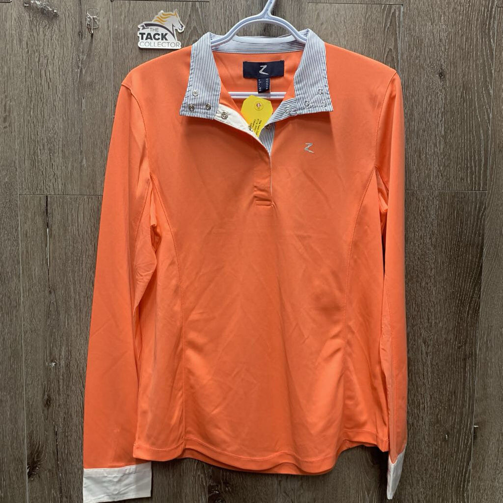 LS Show Sun Shirt, 1/2 Snap Up, attached snap collar, mesh sleeves *xc/like new, mnr seam puckers