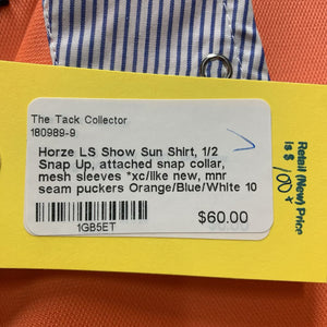 LS Show Sun Shirt, 1/2 Snap Up, attached snap collar, mesh sleeves *xc/like new, mnr seam puckers