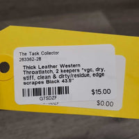 Thick Leather Western Throatlatch, 2 keepers *vgc, dry, stiff, clean & dirty/residue, edge scrapes