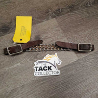 Leather & Fine Double Chain Western Curb - Chin Strap, buckles *gc/fair, rusty, dry, stiff, bent, cracks, xholes
