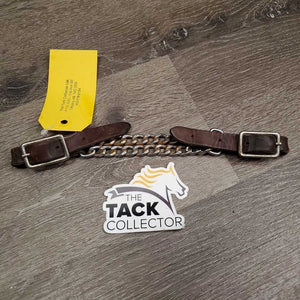 Leather & Fine Double Chain Western Curb - Chin Strap, buckles *gc/fair, rusty, dry, stiff, bent, cracks, xholes