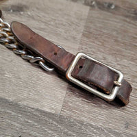 Leather & Fine Double Chain Western Curb - Chin Strap, buckles *gc/fair, rusty, dry, stiff, bent, cracks, xholes
