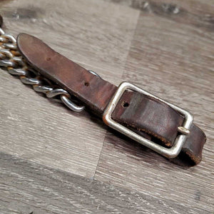 Leather & Fine Double Chain Western Curb - Chin Strap, buckles *gc/fair, rusty, dry, stiff, bent, cracks, xholes