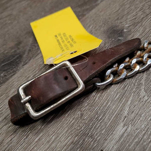 Leather & Fine Double Chain Western Curb - Chin Strap, buckles *gc/fair, rusty, dry, stiff, bent, cracks, xholes