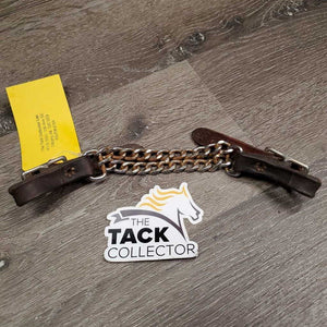 Leather & Fine Double Chain Western Curb - Chin Strap, buckles *gc/fair, rusty, dry, stiff, bent, cracks, xholes