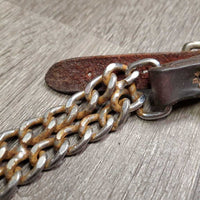Leather & Fine Double Chain Western Curb - Chin Strap, buckles *gc/fair, rusty, dry, stiff, bent, cracks, xholes