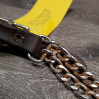 Leather & Fine Double Chain Western Curb - Chin Strap, buckles *gc/fair, rusty, dry, stiff, bent, cracks, xholes

