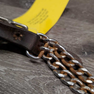Leather & Fine Double Chain Western Curb - Chin Strap, buckles *gc/fair, rusty, dry, stiff, bent, cracks, xholes