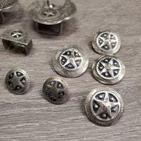 Western Headstall Star Hardware: 2 Buckles, 2 Keepers, 10 Assorted Chicago Screws *gc, stains, oxidized, rubs, dirt

