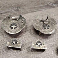 Western Headstall Star Hardware: 2 Buckles, 2 Keepers, 10 Assorted Chicago Screws *gc, stains, oxidized, rubs, dirt
