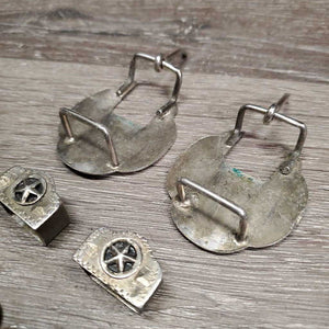 Western Headstall Star Hardware: 2 Buckles, 2 Keepers, 10 Assorted Chicago Screws *gc, stains, oxidized, rubs, dirt