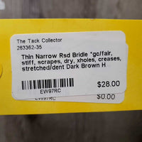 Thin Narrow Rsd Bridle *gc/fair, stiff, scrapes, dry, xholes, creases, stretched/dent
