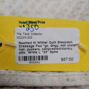 Quilt Sheepskin Dressage Pad *gc, dingy, mnr stains, hair, puckers, compressed/clumpy, pills