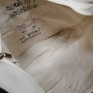 Canvas Bag, Embroidered, zipper, inner zipper pocket *new