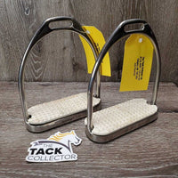 Fine Light Stirrup Irons, grips *vgc, clean, mnr dirt, scratches & film, loose grips
