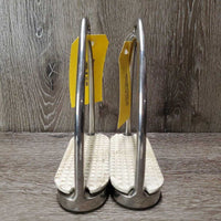 Fine Light Stirrup Irons, grips *vgc, clean, mnr dirt, scratches & film, loose grips
