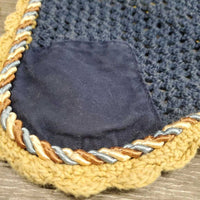Crochet Fly Veil Ear Bonnet, 1x piping, string *gc, faded, rubs, curled edges, hairy, older
