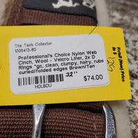 Nylon Web Cinch, Wool - Velcro Liner, 2x D Rings *gc, clean, clumpy, hairy, rubs, curled/folded edges
