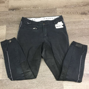 Hvy Leather Full Seat Breeches *gc, faded, seam puckers, rubs, stains, v.puckered seams